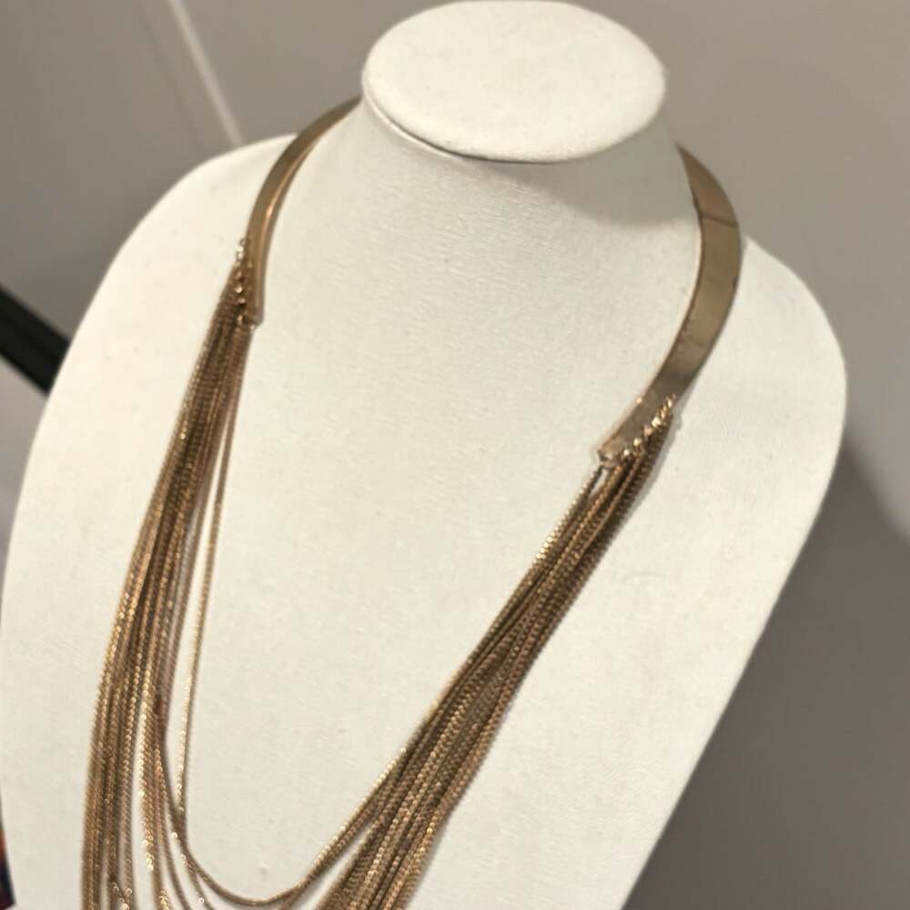 Francesca's Collections Gold Tone Graduated Strand Chain Waterfall Necklace - Picture 8 of 10